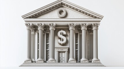 Obraz premium a bank building with a dollar sign symbol, isolated white background