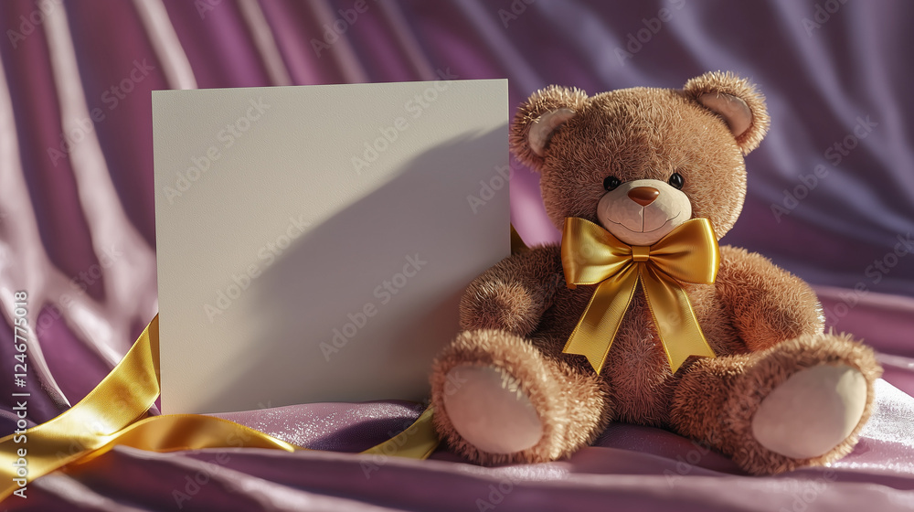 Wall mural teddy bear with white card