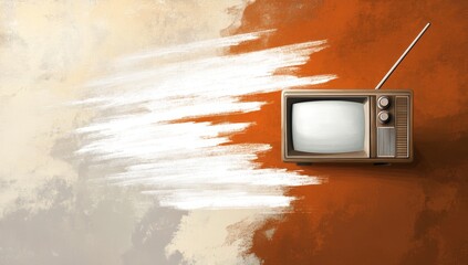 Vintage Television Set with White Outlines on Red Background