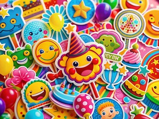 Fototapeta premium Happy Birthday Stickers & Signs: Colorful Party Celebration Decorations
