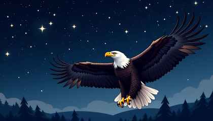 Fototapeta premium Eagle soaring majestically against a starry night sky.