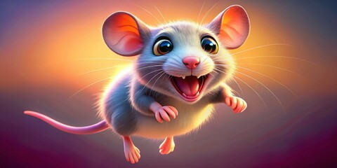 Happy Jumping Rat Character Stock Photo - Cute Rodent Illustration
