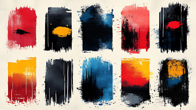 Colorful abstract grunge paint strokes on white, design elements