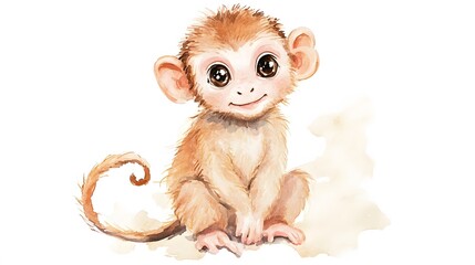Adorable Baby Monkey Watercolor Painting