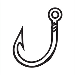 Single one line fishing hook silhouette on white background
