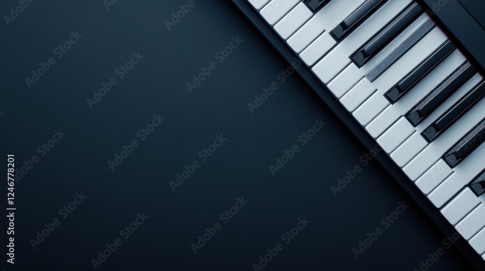 Poster close-up of piano keys on a dark background creating an elegant and minimalistic musical atmosphere