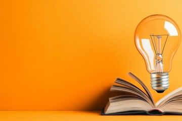 A flat, modern design of a lightbulb with a tiny book inside, representing philosophical ideas
