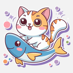 cat with fish
