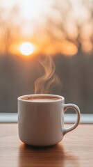 Fototapeta premium Steaming Oatmeal Latte in Morning Light with Soft Focus Background