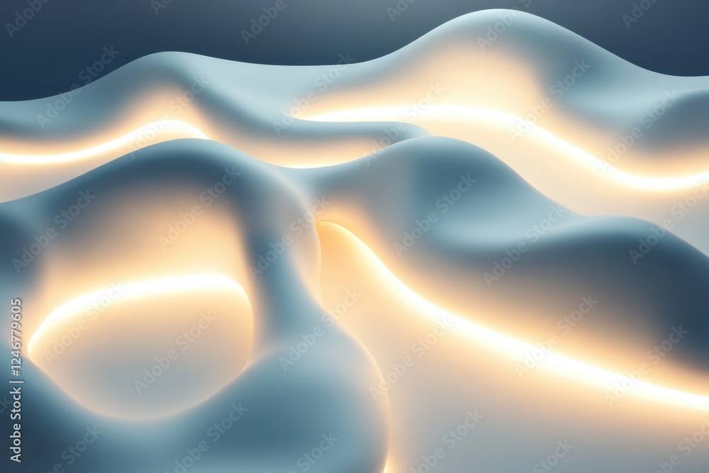 Poster abstract texture with glowing light illuminating soft contours and curves in a serene setting