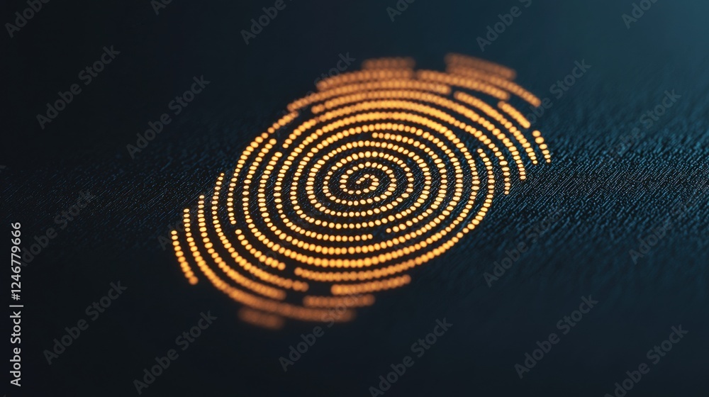 Leinwandbilder A glowing fingerprint pattern displayed on a dark surface, symbolizing identity and security in a modern digital context.