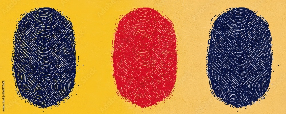 Poster Three colorful ovals in red and blue against a bright yellow background, creating a vibrant abstract design.