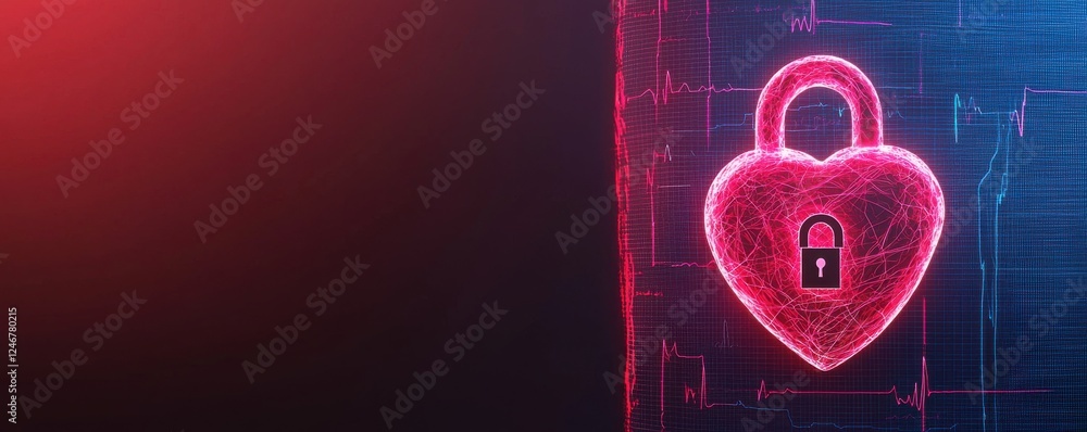Aufkleber a digital heart with a lock symbol, representing security and protection in a tech-themed environmen