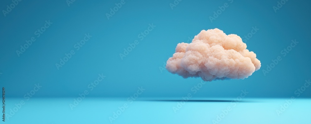 Poster a fluffy cloud floats against a bright blue background, creating a serene and whimsical atmosphere.
