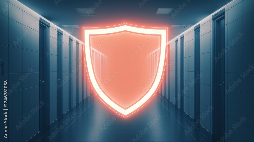 Aufkleber a digital shield glows brightly in a corridor, symbolizing security and protection in a modern envir