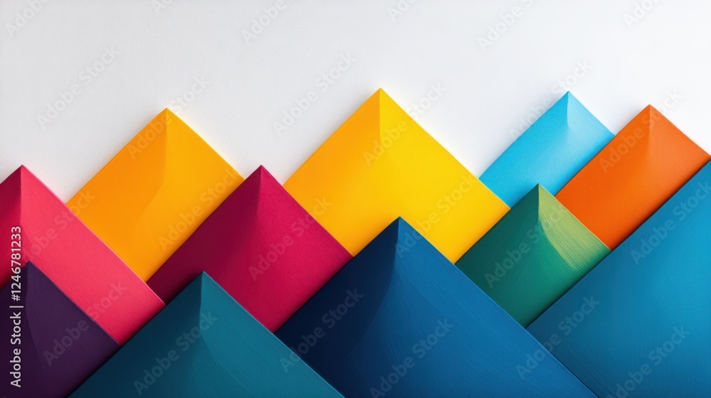 Poster colorful pyramid shapes creating a vibrant abstract background with geometric design elements