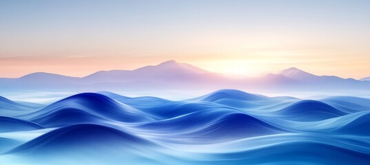 Abstract Minimalist Background, Sky Blue Gradient, Flowing 3D Wave Texture Pattern, Elegant Design