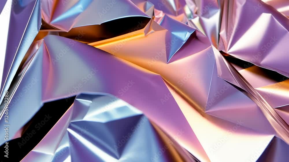 Poster abstract crumpled holographic foil generating iridescent, shimmering surface with dynamic metallic c