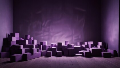 Obraz premium Purple Cube Abstract Installation in a Room with Soft Lighting