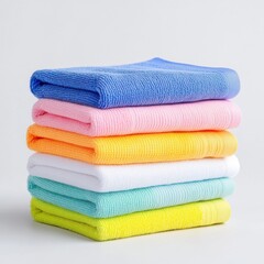 Colorful Stack of Soft Towels in Various Bright Shades for Home and Bath Use