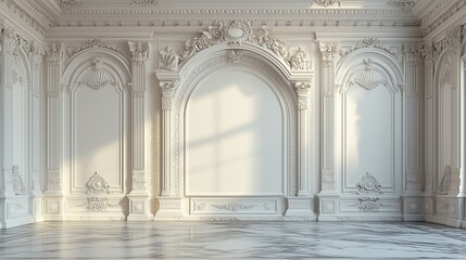 Naklejka premium Art Museum Frame Wall Ornate Minimal Design White Isolated Clipping Path Template