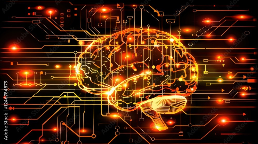 Poster a digital brain glows against a backdrop of circuit patterns, symbolizing the fusion of technology a