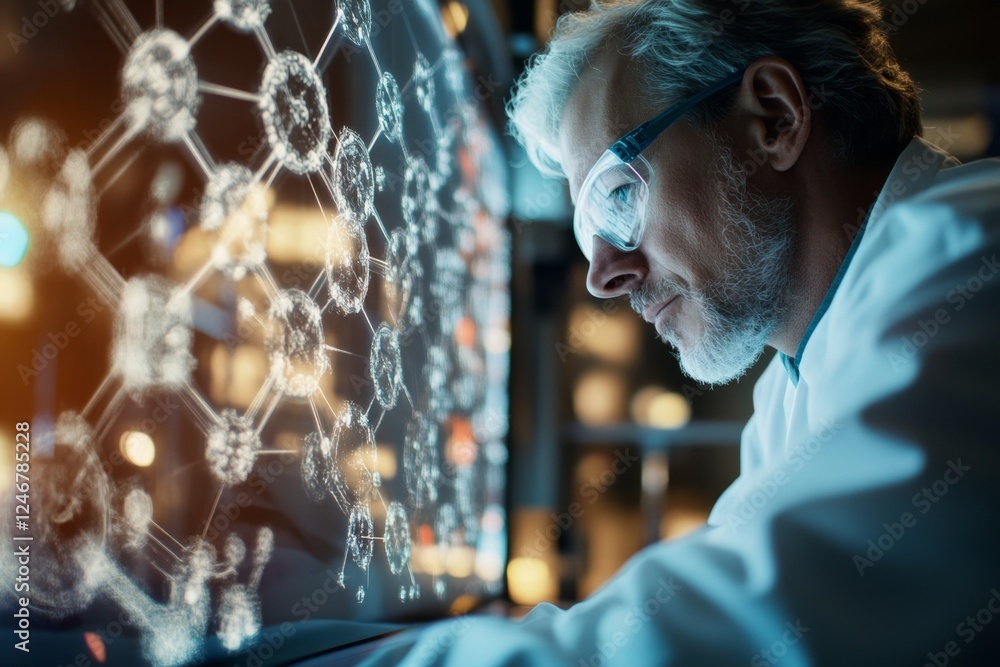 Aufkleber A biochemist analyzing molecular structures on a high-tech computer screen