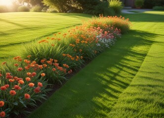 Obraz premium Sunlit Garden Border with Orange and White Flowers