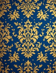 Elegant Floral Pattern with Ornate Golden Motifs on a Blue Background