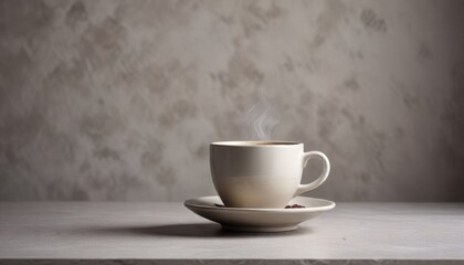 Fototapeta premium Aromatic Coffee in a White Mug on a Saucer with Coffee Beans