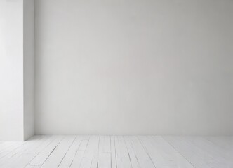 Fototapeta premium Simple white room interior design minimalist empty space with whitewashed wooden floor and wall