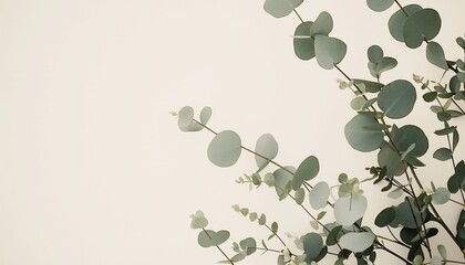 Eucalyptus branches against a minimalist background for design or wellness
