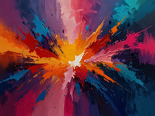 Energetic Abstract Painting with Vibrant Splashes of Color - Modern Expressionist Art in Teal, Pink, Orange, and White - Dynamic Texture and Emotional Impact for Contemporary Design Projects