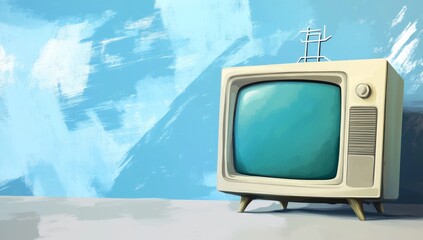 Illustration of Old-Fashioned Television with Blank Screen and Network Symbol