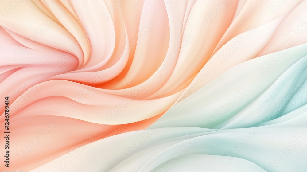 Poster a soft, flowing abstract design featuring gentle pastel colors in a swirling pattern, creating a ser