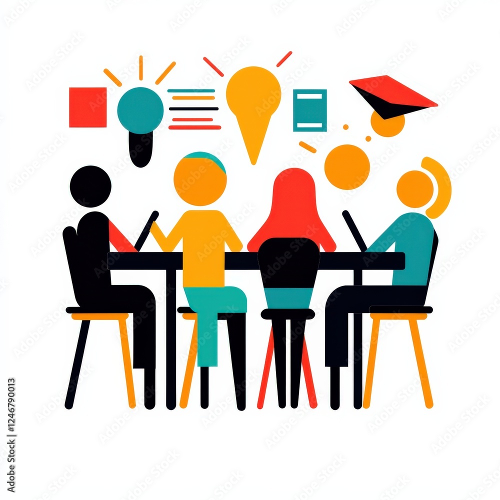 Poster bright, engaging graphics emphasizing interactive policy communication in academic settings.
