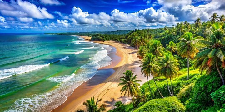 Itaunas Beach Brazil: Calm Tropical Shore, Sunny Day Landscape - Oil Painting Style