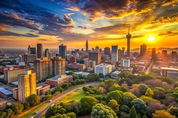 Fototapeta premium Johannesburg Skyline Golden Hour Panoramic Bokeh Photography