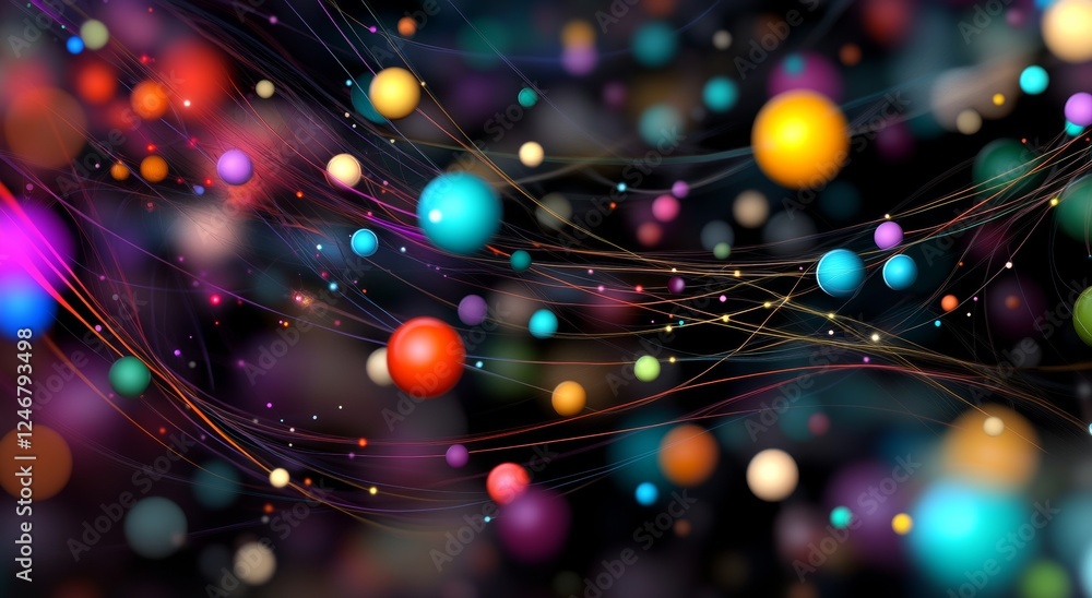 Poster complex network of interconnected lines and nodes forming dandelions