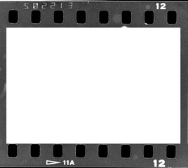 An empty vintage film negative frame with numbered markings and perforations.