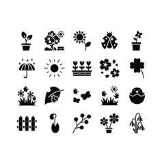 set of spring season icons, summer, nature