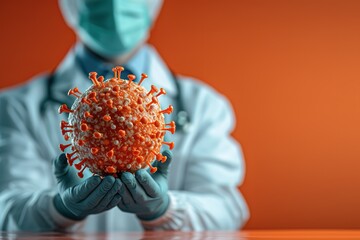 Medical Technology on 2021 target set goals achievement new year resolution, doctor health care worker planning saving world pandemic COVID-19 strategy ideas, icon copy space orange vintage background