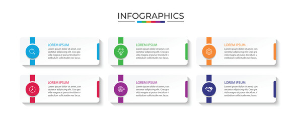 Vector Infographic label design template with icons and 6 options or steps.