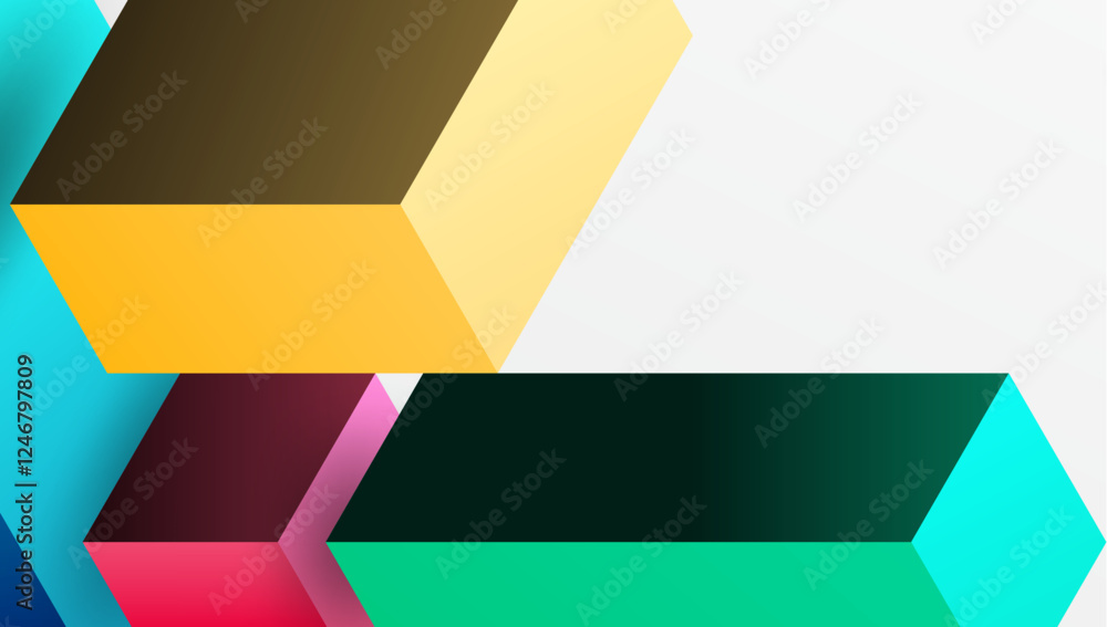 Poster Sleek abstract design featuring isometric 3D blocks in a clean, modern composition. Perfect for tech-inspired themes, with vibrant colors and geometric precision