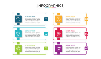 Vector Infographic label design template with icons and 6 options or steps.