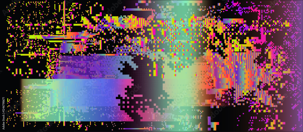 Aufkleber abstract glitchy background resembling a corrupted vhs tape with holographic light leaks and pixel n