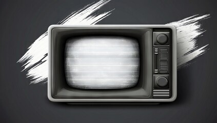 Vintage Television Set with White Outlines on Red Background