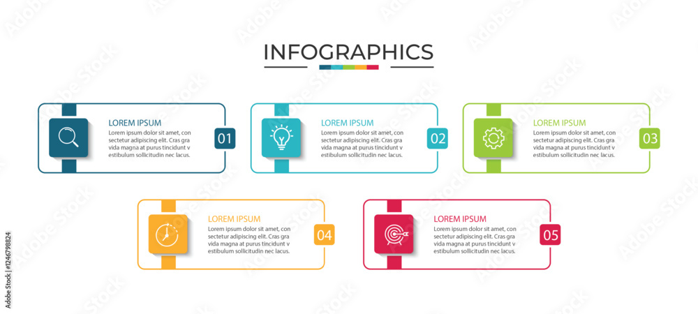 Poster vector infographic label design template with icons and 5 options or steps.