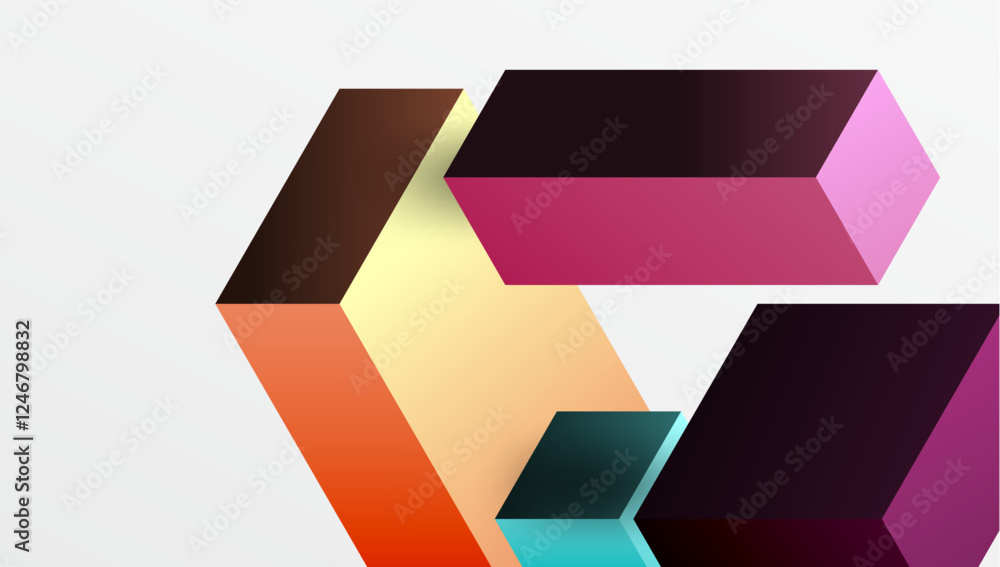 Poster Sleek abstract design featuring isometric 3D blocks in a clean, modern composition. Perfect for tech-inspired themes, with vibrant colors and geometric precision