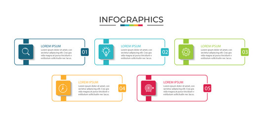 Vector Infographic label design template with icons and 5 options or steps.